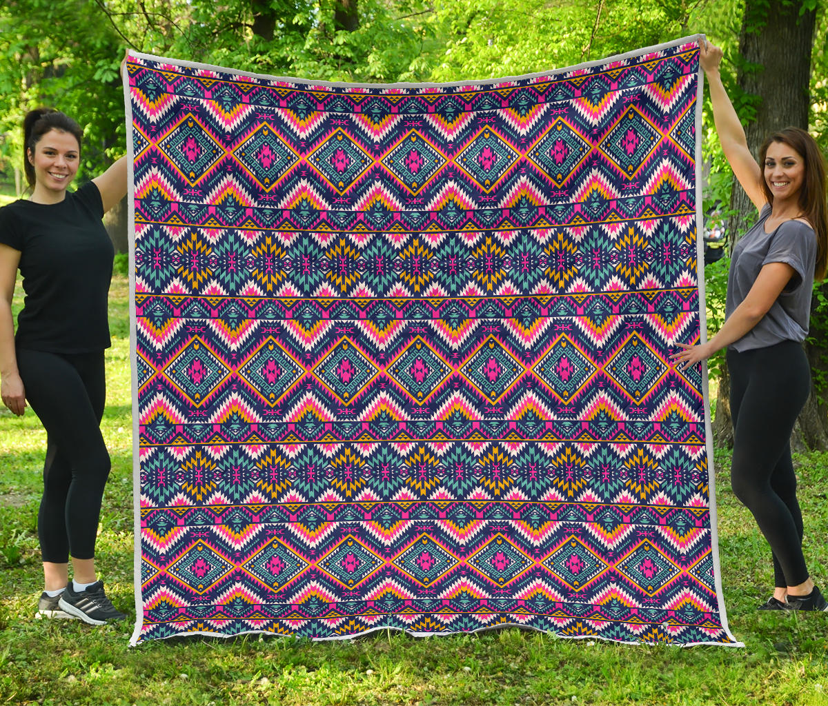 Indian Navajo Pink Themed Design Print Quilt Bedspread
