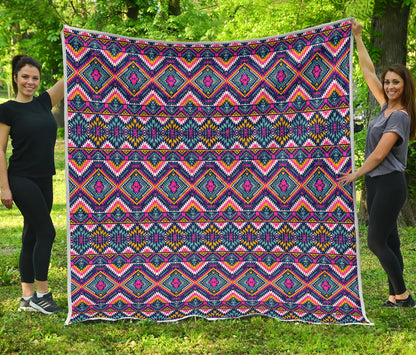 Indian Navajo Pink Themed Design Print Quilt Bedspread