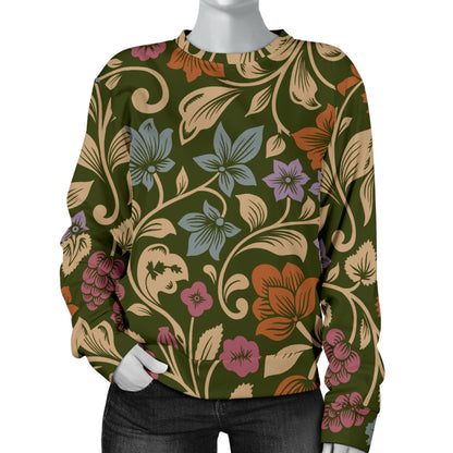 Floral Vintage Print Pattern Women Long Sleeve Sweatshirt