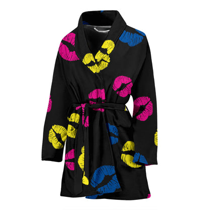 Lip Neon Color Pattern Print Design 01 Women Bathrobe