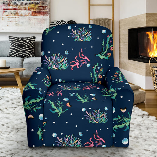 Seaweed Print Design LKS306 Recliner Slipcover with Pocket