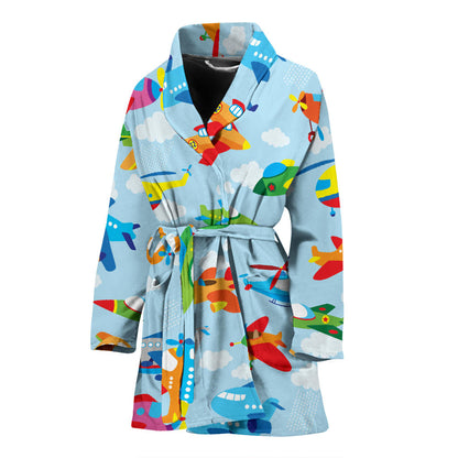 Airplane Colorful Pattern Print Design 01 Women Bathrobe