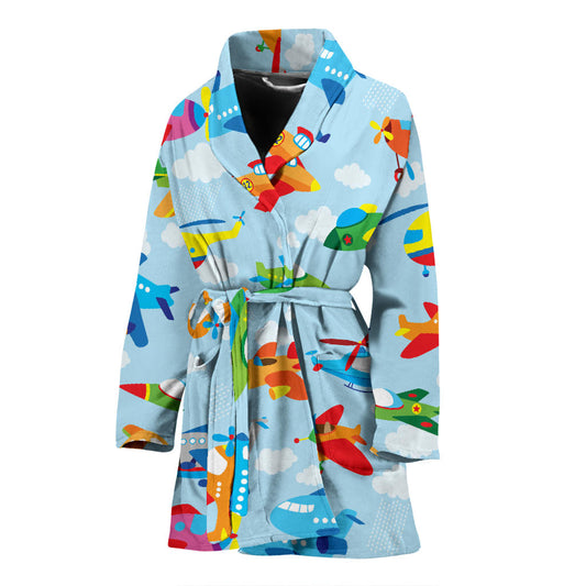 Airplane Colorful Pattern Print Design 01 Women Bathrobe