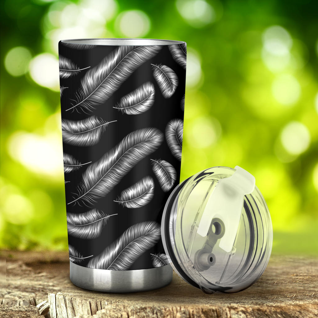 Feather Black White Design Print Tumbler