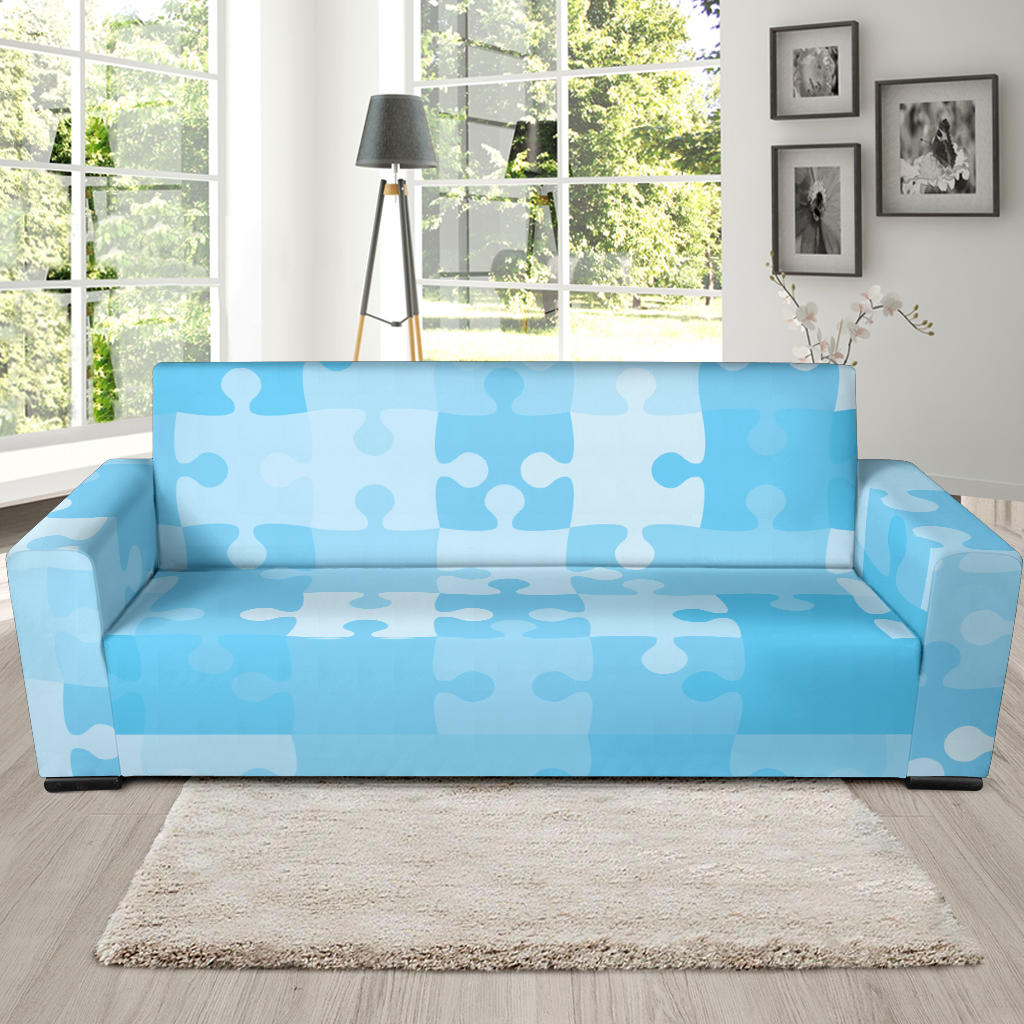 Puzzle Blue Pattern Print Design A04 Sofa Slipcover