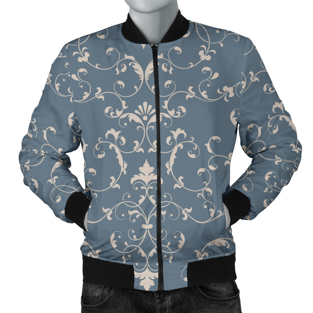 Damask Elegant Teal Print Pattern Men Bomber Jacket