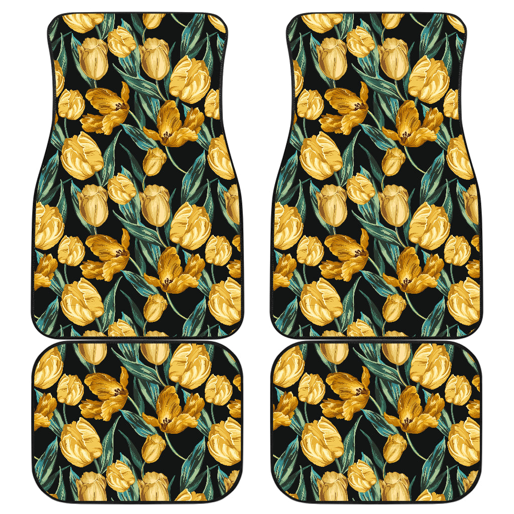 Elegant Yellow Tulip Print Car Floor Mats Front Back