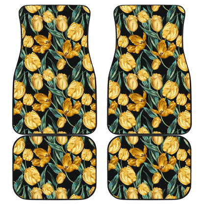 Elegant Yellow Tulip Print Car Floor Mats Front Back