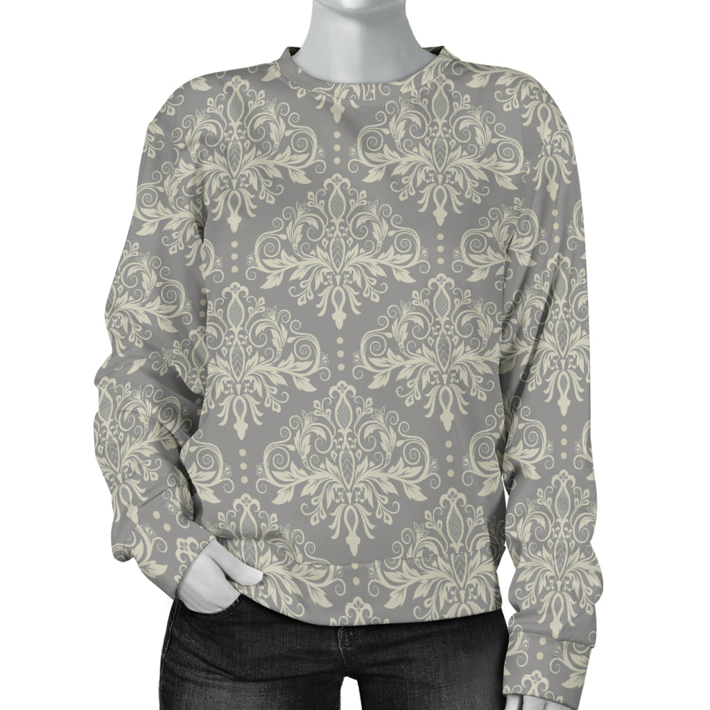 Damask Grey Elegant Print Pattern Women Long Sleeve Sweatshirt