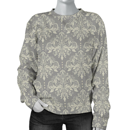 Damask Grey Elegant Print Pattern Women Long Sleeve Sweatshirt