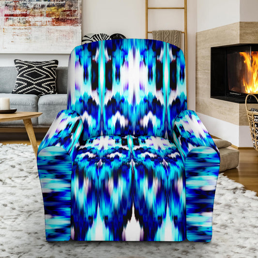 Ikat Blue Pattern Print Design 01 Recliner Slipcover with Pocket