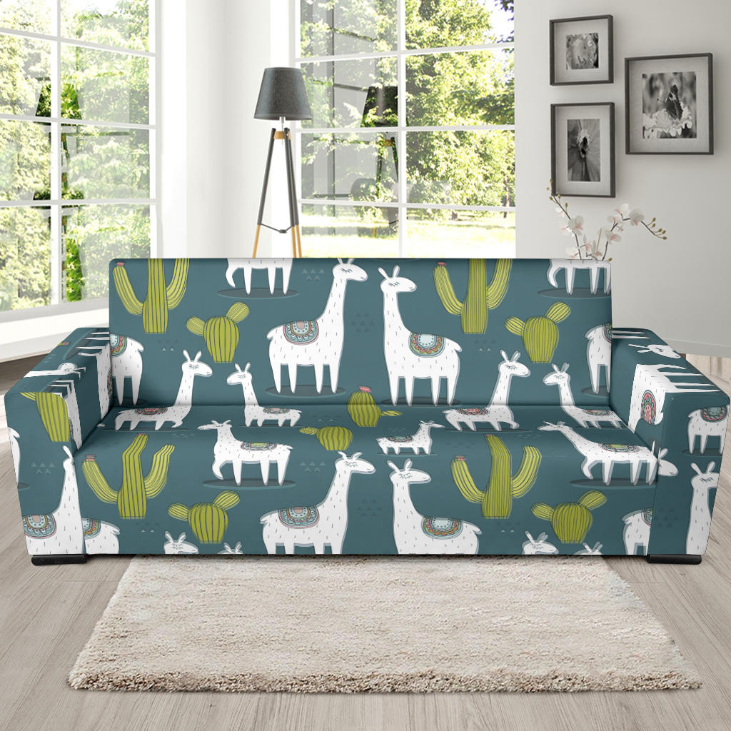 Llama Cactus Pattern Print Design 03 Sofa Slipcover