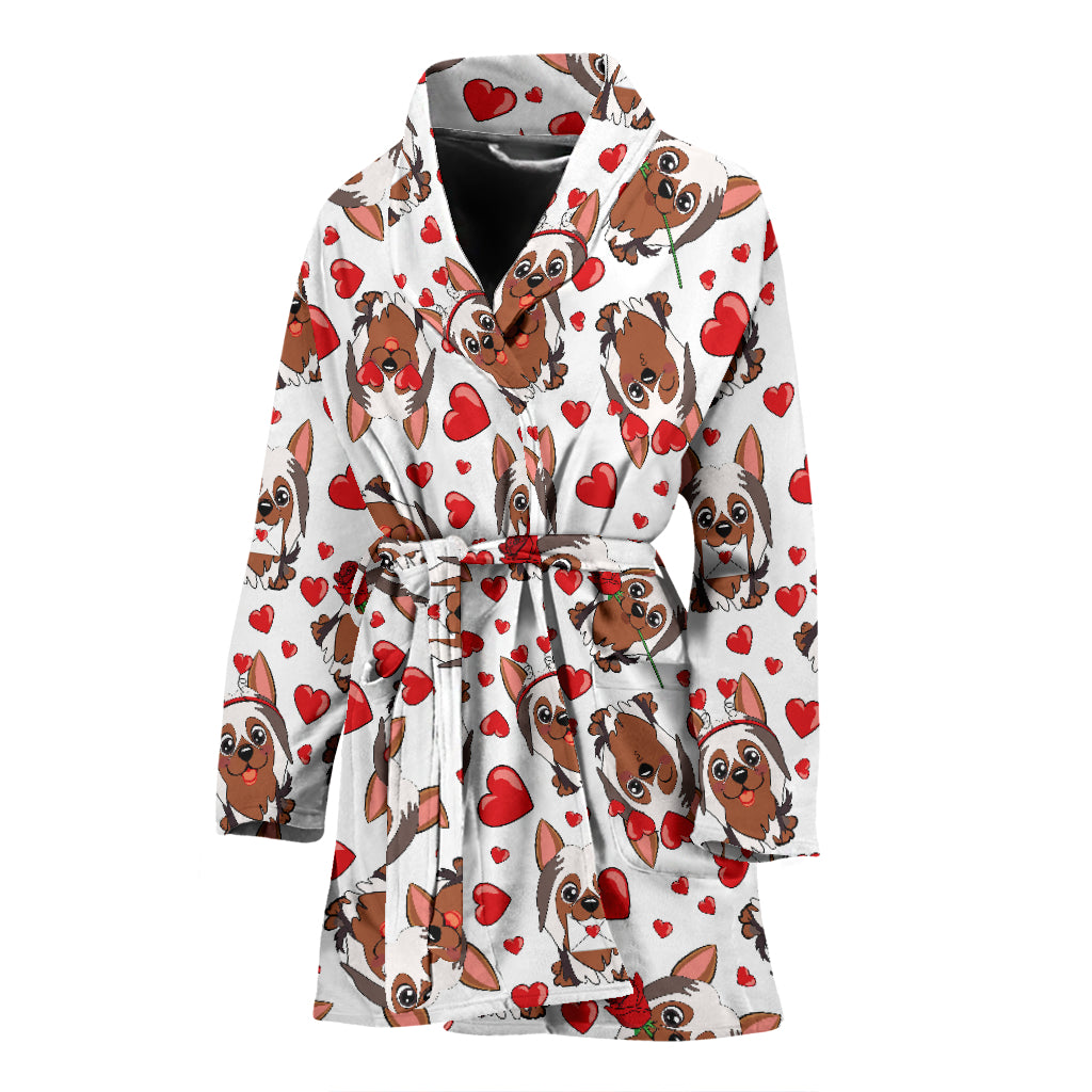 Silky Terriers Heart Print Design LKS302 Women Bathrobe