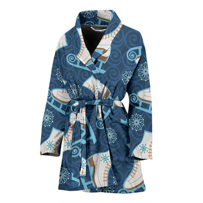 Ice Skate Pattern Print Design 01 Women Bathrobe
