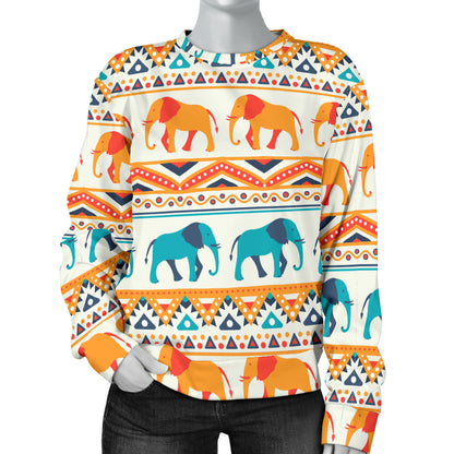 Elephant Aztec Ethnic Print Pattern Women Long Sleeve Sweatshirt