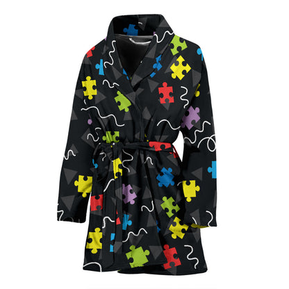 Autism Awareness Pattern Print Design 01 Women Bathrobe