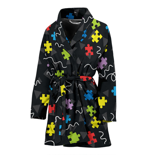 Autism Awareness Pattern Print Design 01 Women Bathrobe