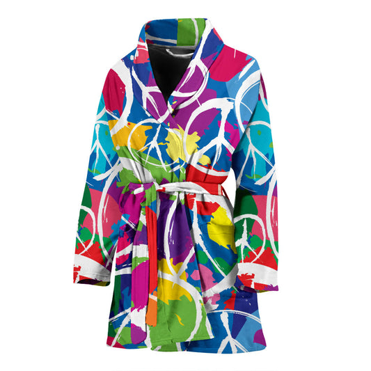 Peace Sign Colorful Pattern Print Design A02 Women Bathrobe