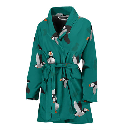 Puffin Pattern Print Design A02 Women Bathrobe