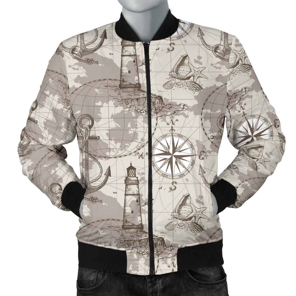 Nautical Map Design Themed Print Men Bomber Jacket