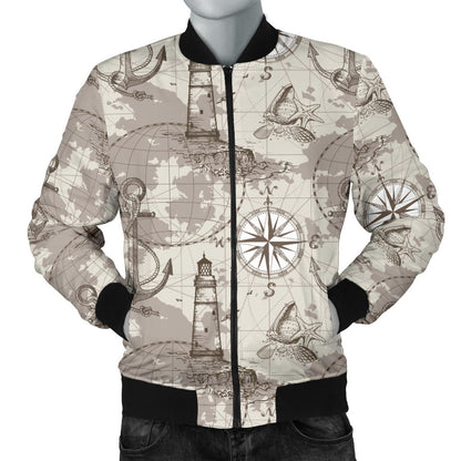 Nautical Map Design Themed Print Men Bomber Jacket
