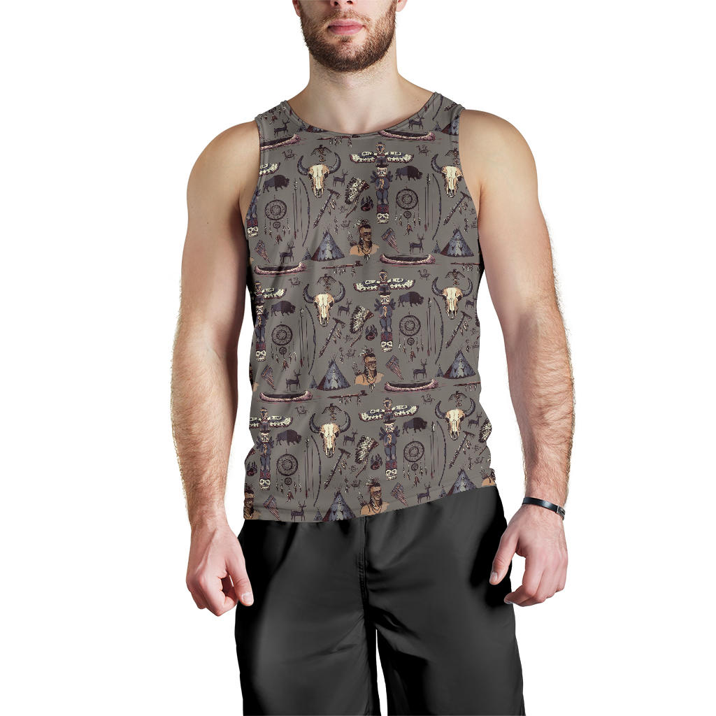 Native Indian life Design Print Men Tank Top