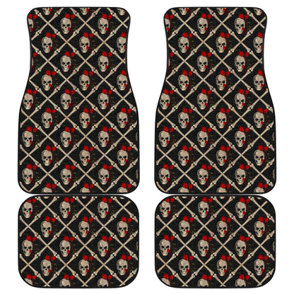 Skull Roses Bone Design Themed Print Car Floor Mats Front Back