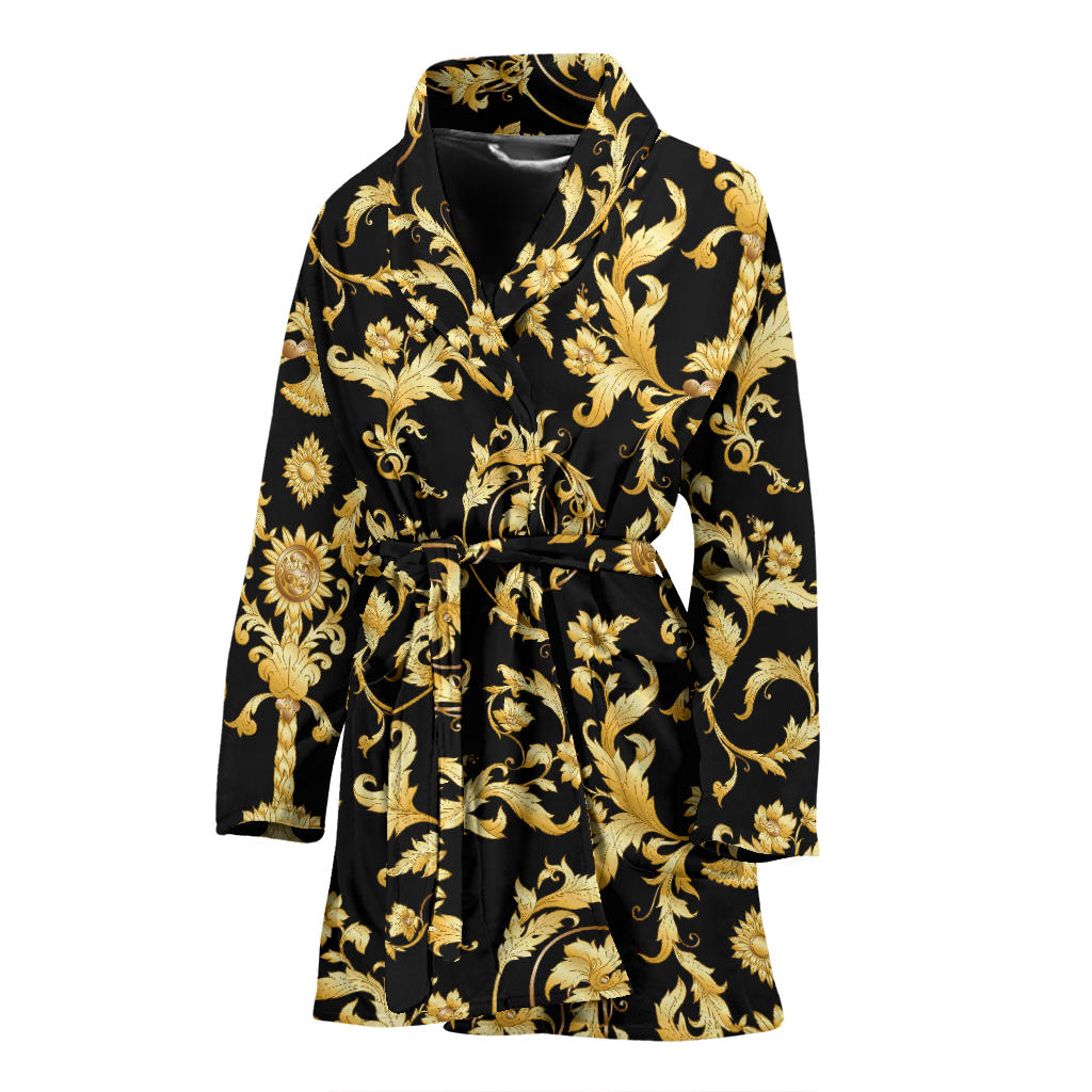Baroque Golden Pattern Print Design 04 Women Bathrobe