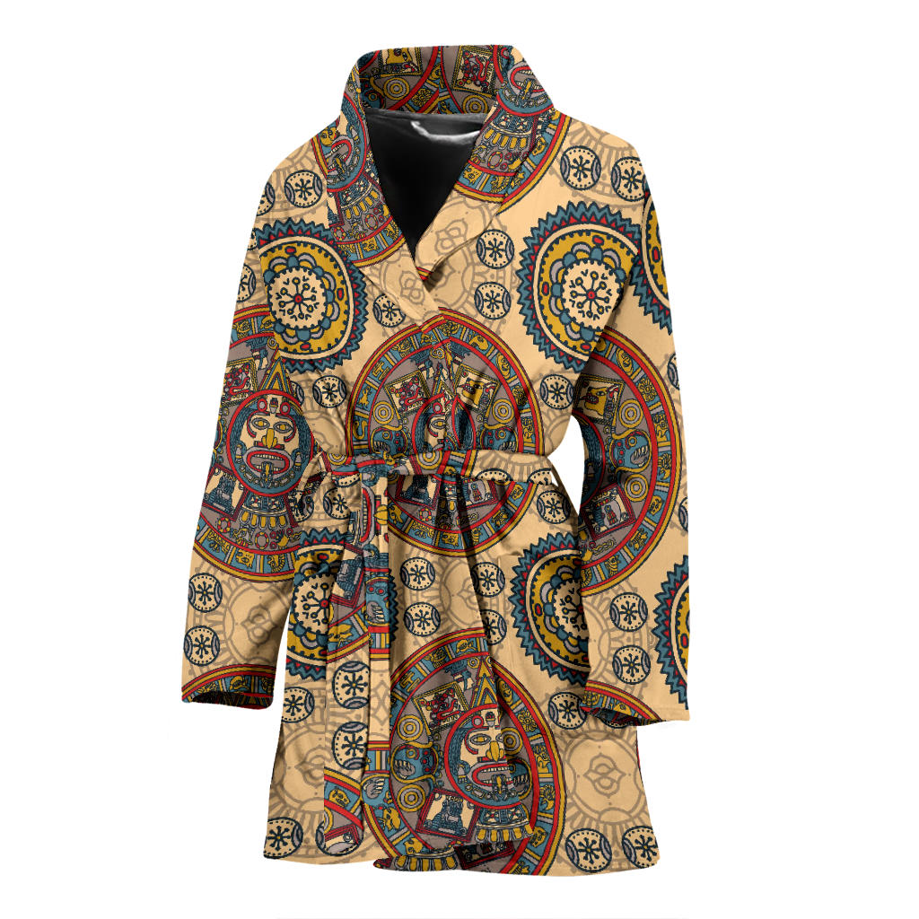 Calendar Aztec Pattern Print Design 02 Women Bathrobe