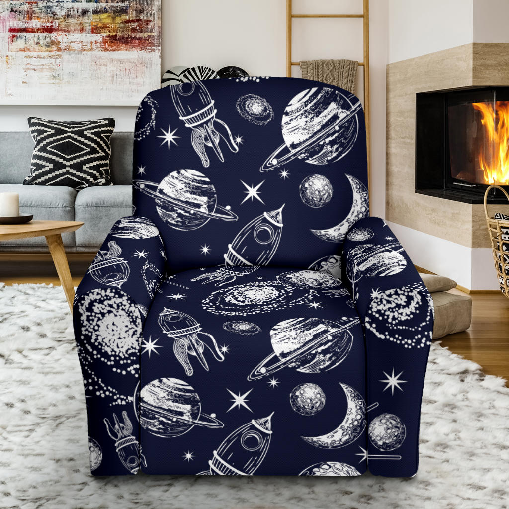 Space Rocket Print Design LKS301 Recliner Slipcover with Pocket