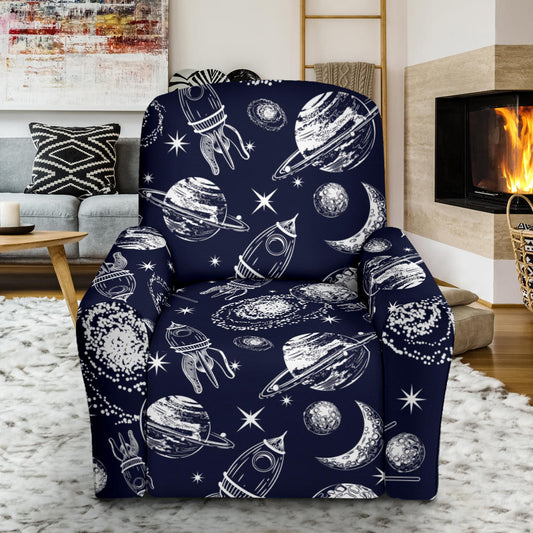 Space Rocket Print Design LKS301 Recliner Slipcover with Pocket