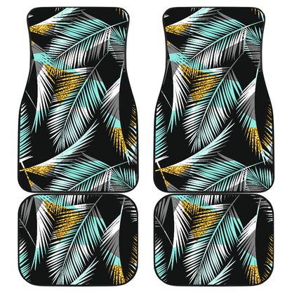Gold Glitter Cyan Tropical Palm Leaves Car Floor Mats Front Back