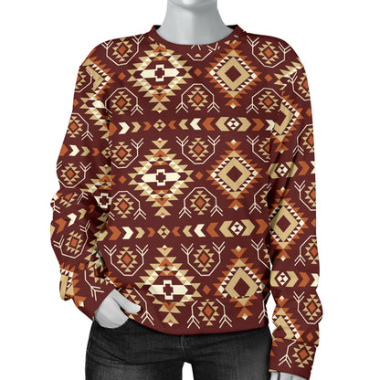 Navajo Native Color Print Pattern Women Long Sleeve Sweatshirt