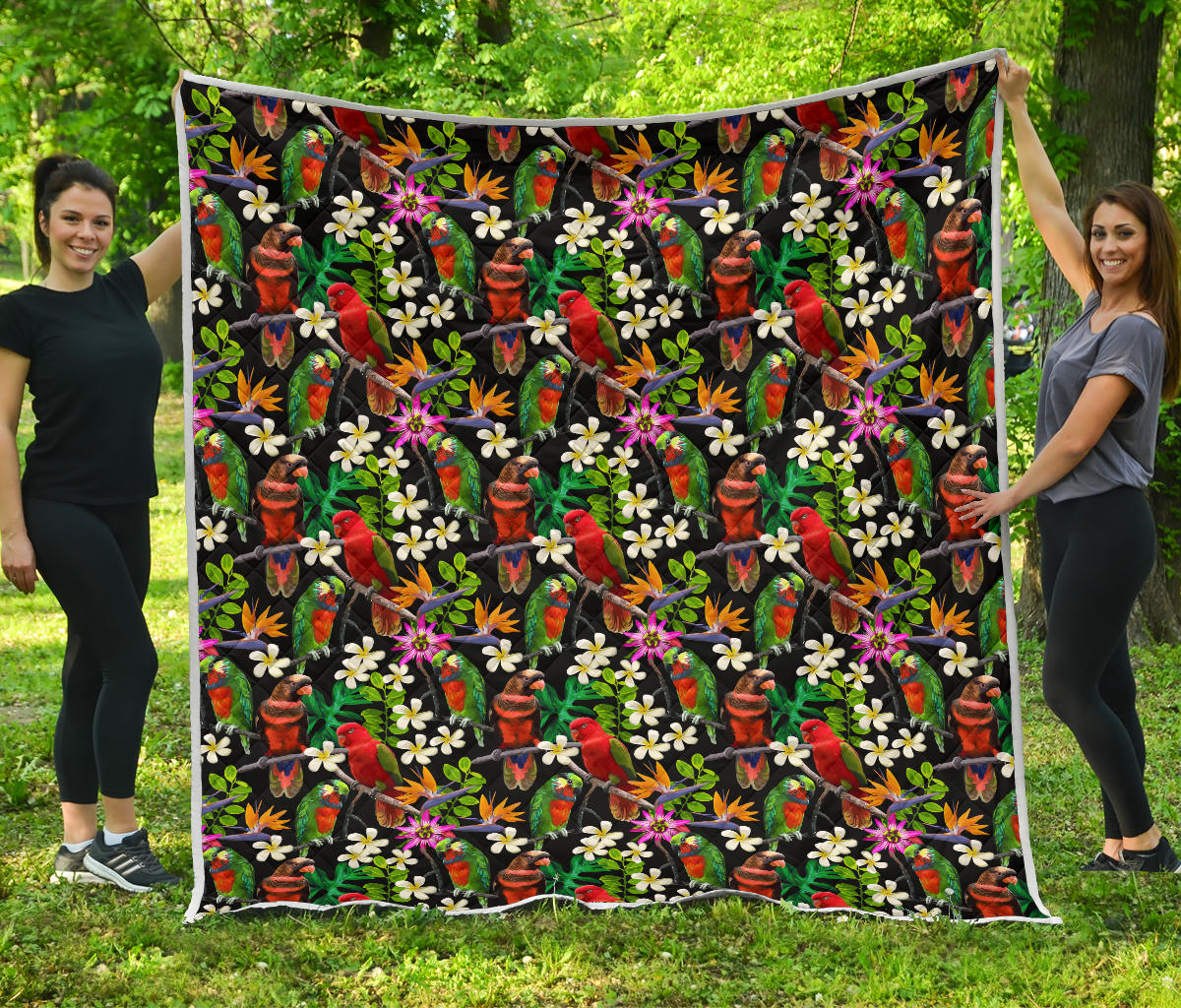 Parrot Design Print Quilt Bedspread