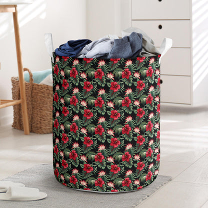 Flower Hawaiian Red Hibiscus Design Print Laundry Basket