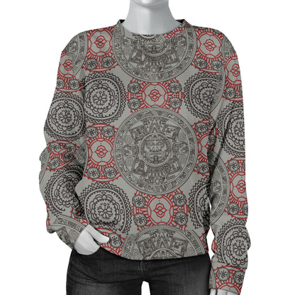 Calendar Aztec Style Print Pattern Women Long Sleeve Sweatshirt