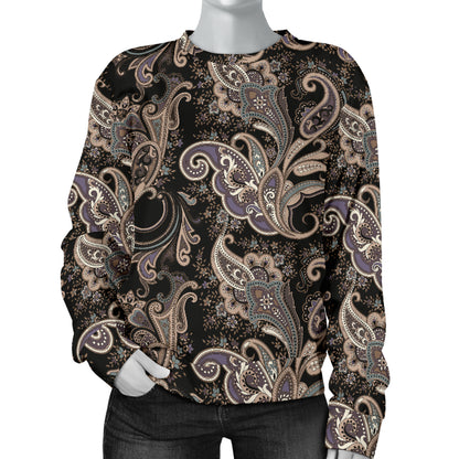Paisley Mandala Design Print Women Long Sleeve Sweatshirt