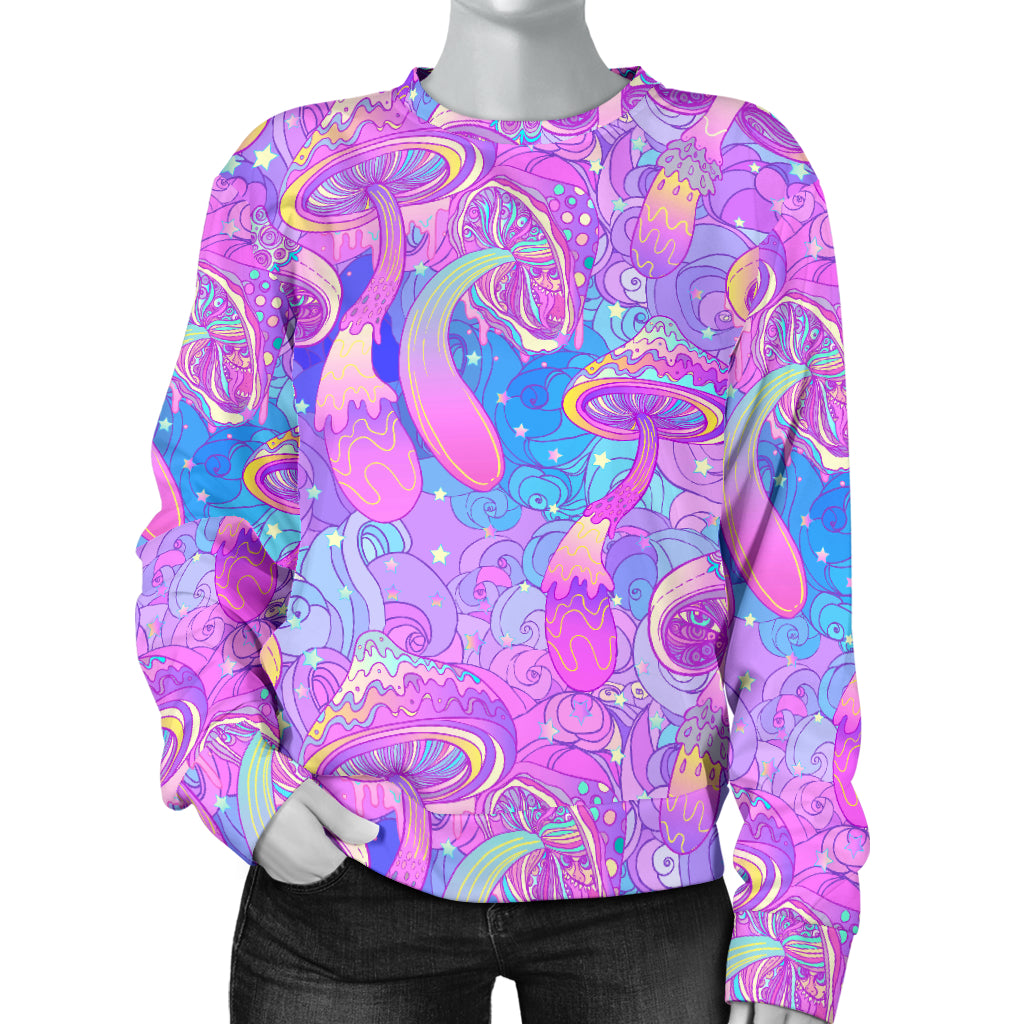 Psychedelic Trippy Mushroom Print Women Long Sleeve Sweatshirt