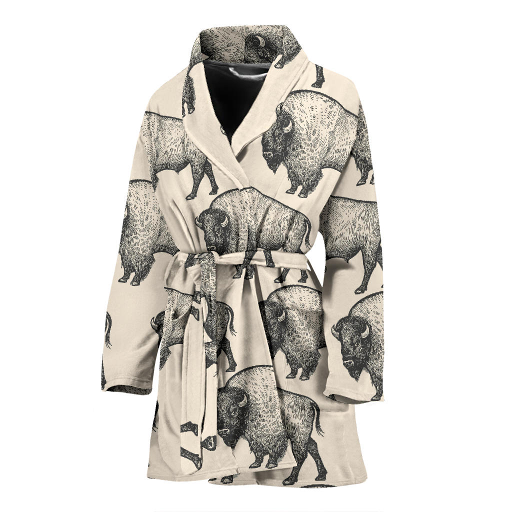 Bison Pattern Print Design 02 Women Bathrobe