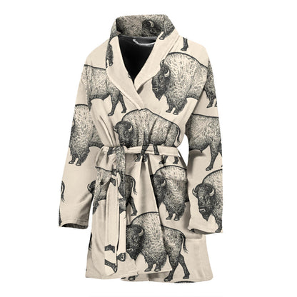 Bison Pattern Print Design 02 Women Bathrobe