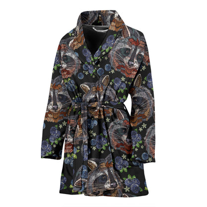 Raccoon Pattern Print Design A03 Women Bathrobe