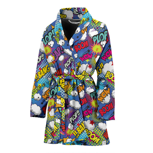 Comic Book Pattern Print Design 02 Women Bathrobe