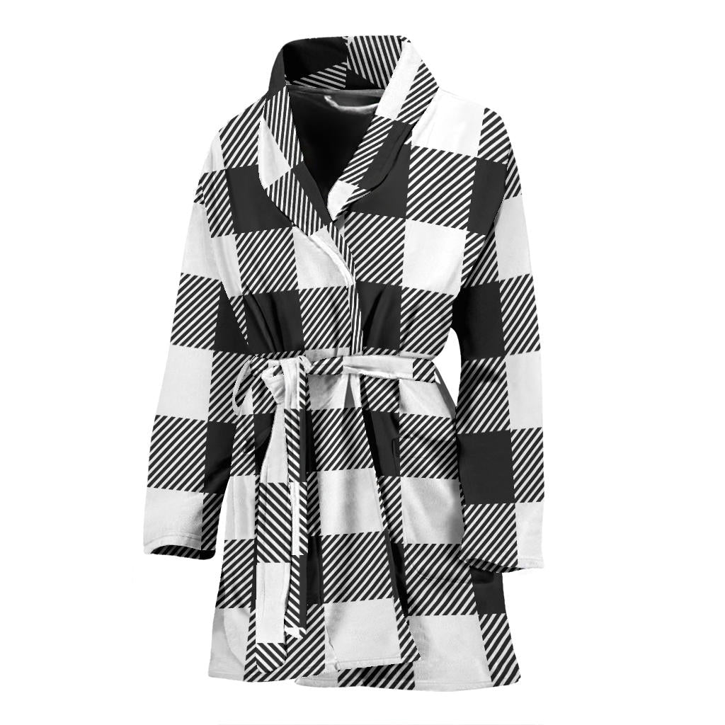 Buffalo check Black white Pattern Print Design 04 Women Bathrobe
