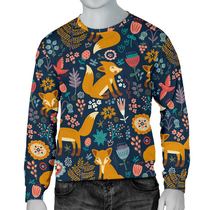 Fox Cute Jungle Print Pattern Men Long Sleeve Sweatshirt