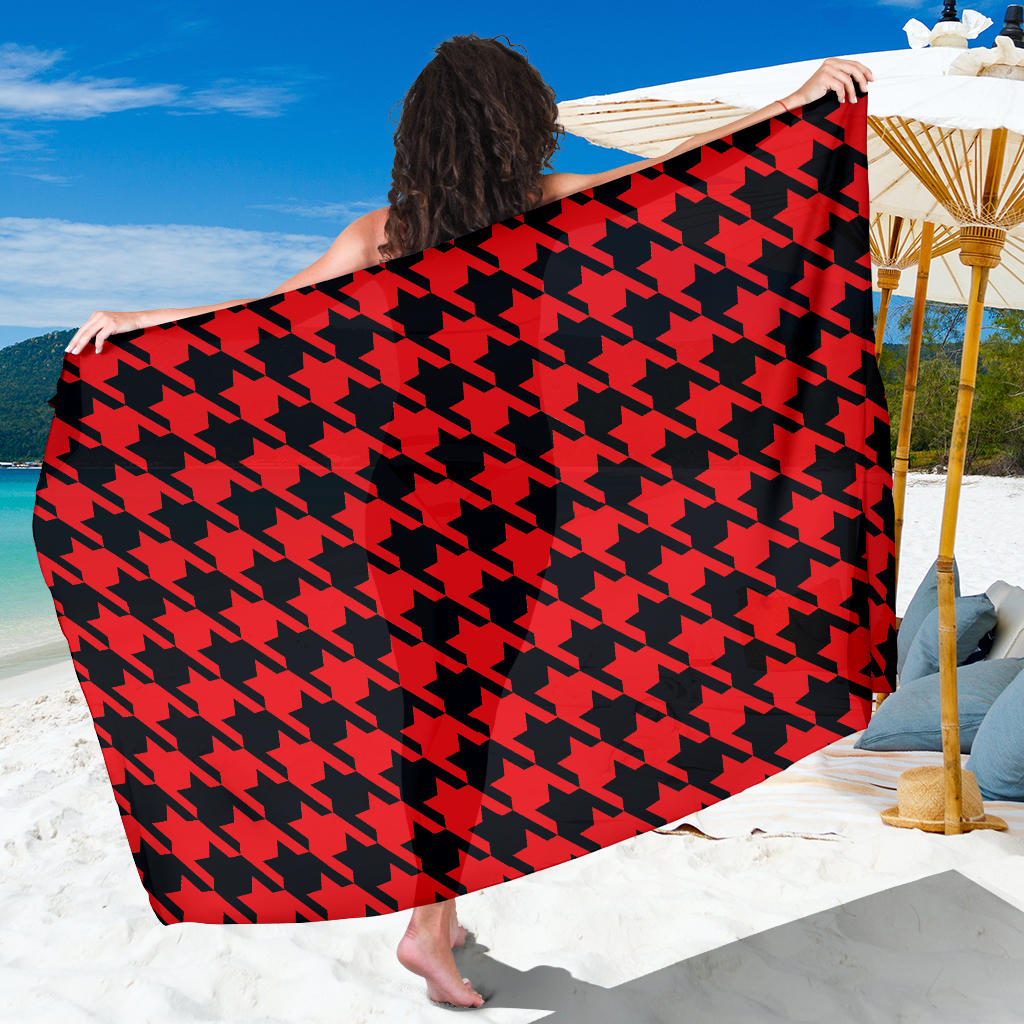 Houndstooth Red Pattern Print Design 03 Sarong Pareo Wrap