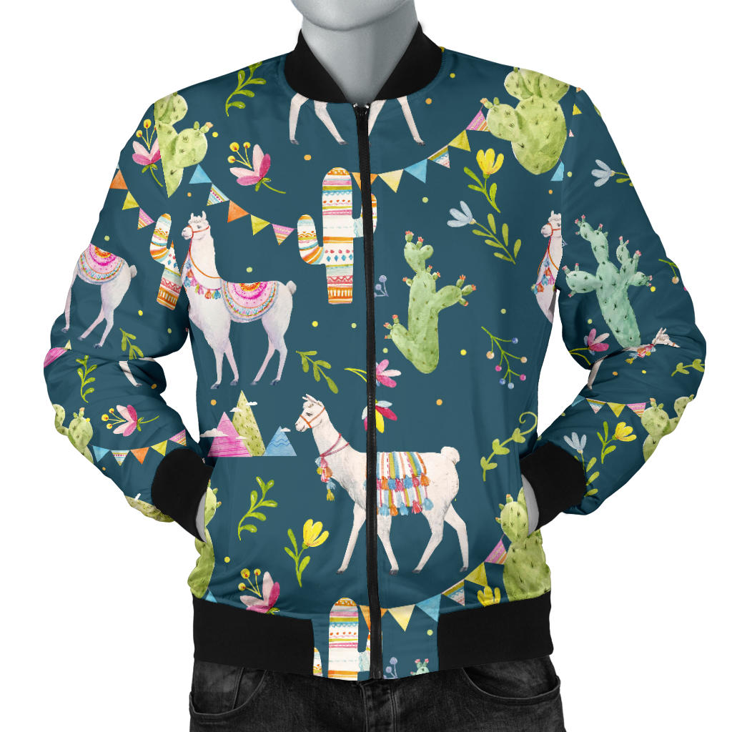 Llama with Cactus Design Print Men Bomber Jacket