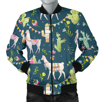 Llama with Cactus Design Print Men Bomber Jacket