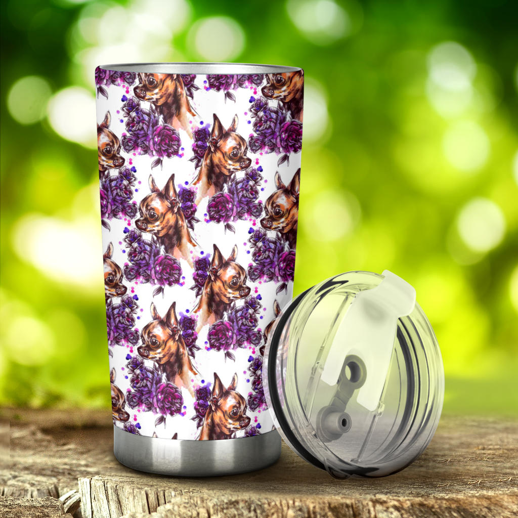 Chihuahua Purple Floral Tumbler