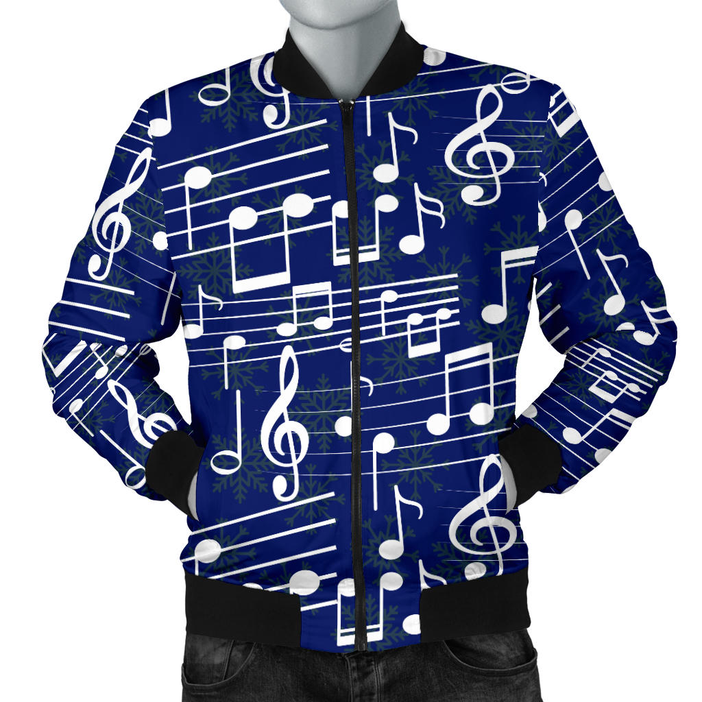 Music Note Blue Themed Print Men Bomber Jacket