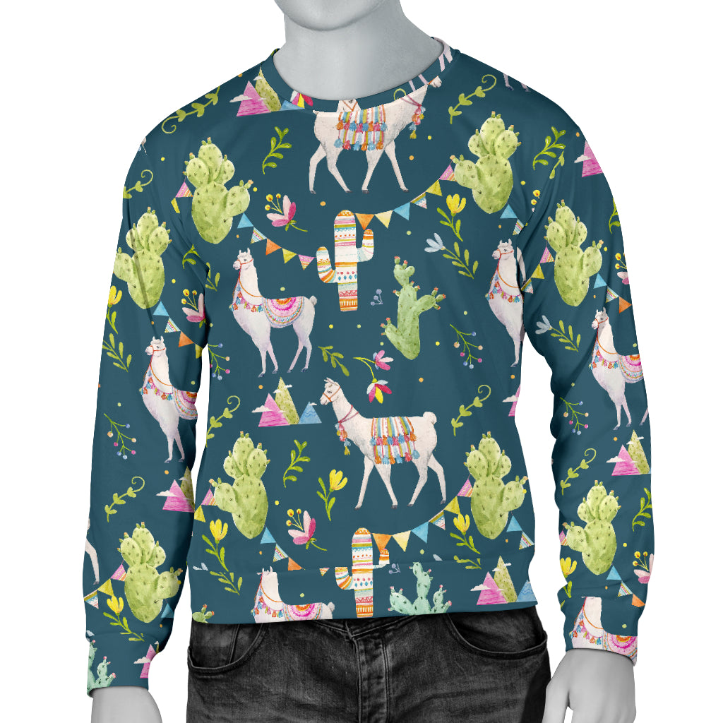 Llama with Cactus Design Print Men Long Sleeve Sweatshirt